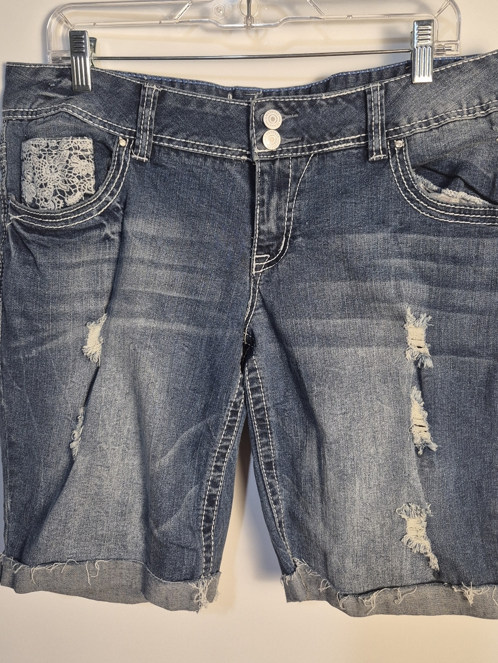 Anethtst 14 Light Wash Distressed Denim Shorts
